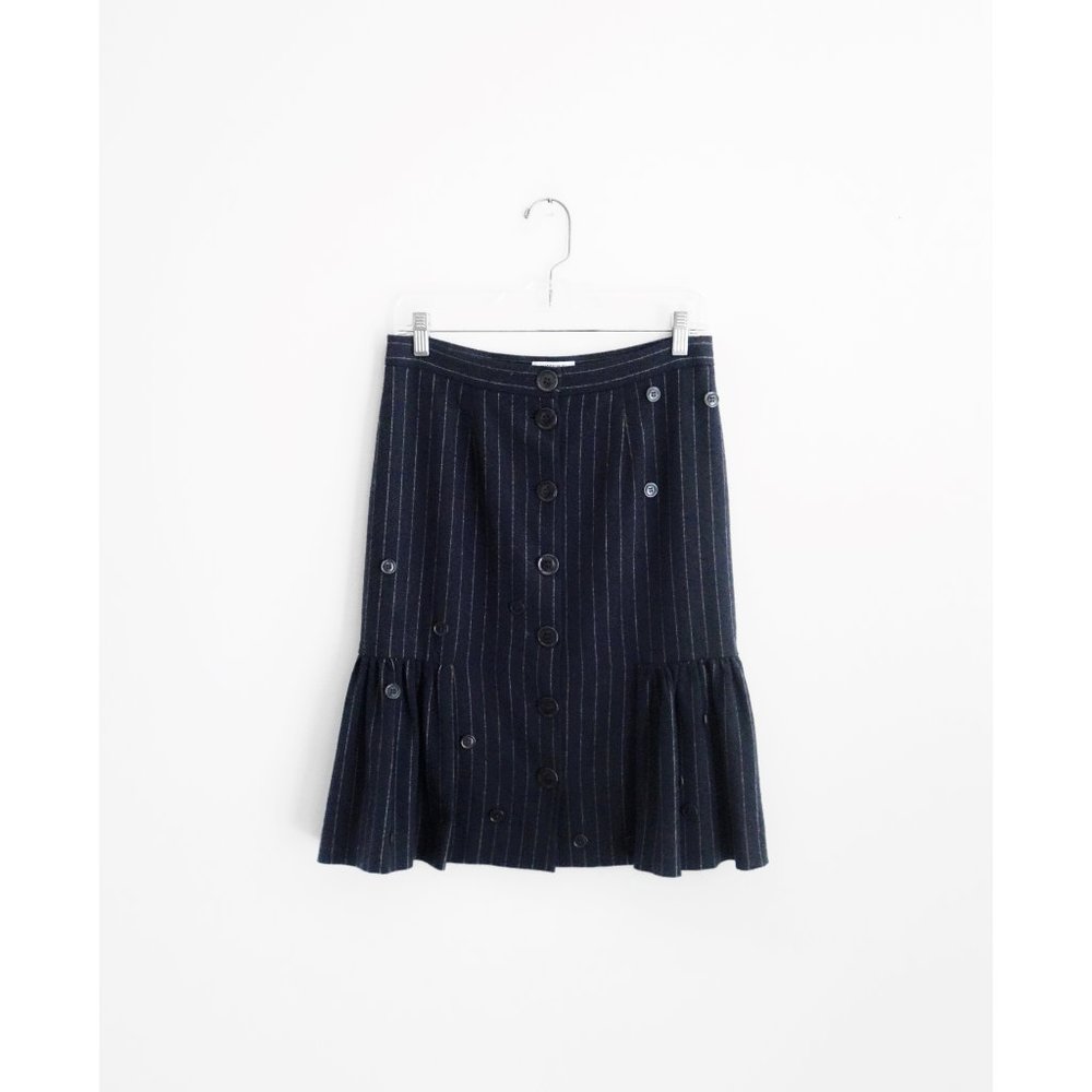 Vtg 00s Y2K Moschino Navy Blue Pinstripe Wool Button Trumpet Skirt IT 40 US 4 - Picture 1 of 6